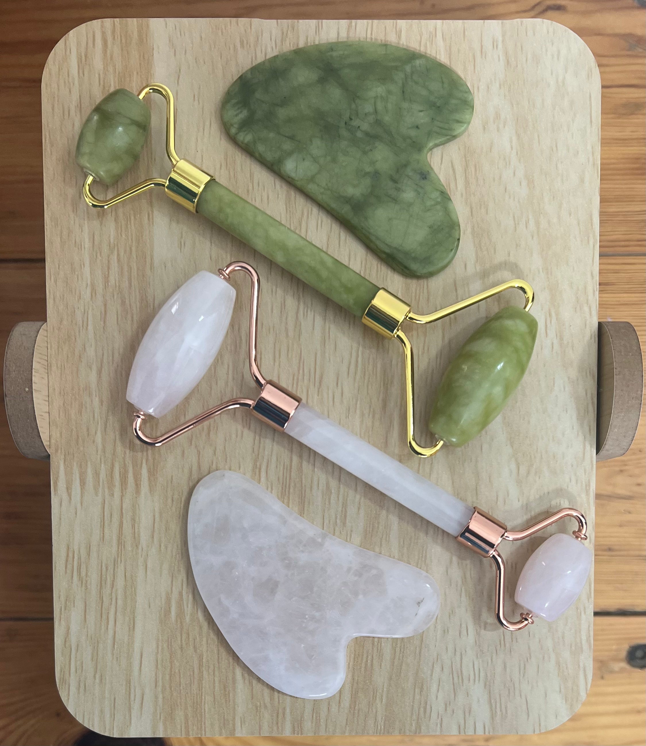 ALBÉ GUASHA NATURAL STONE JADE ROLLER MASSAGER - SET OF 2
